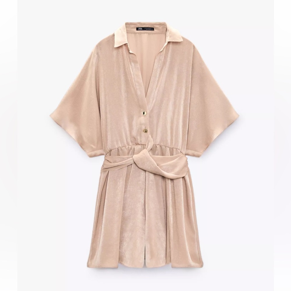 NWT Zara Satin Effect Knot Jumpsuit in Taupe Brown Ref. 8270/608